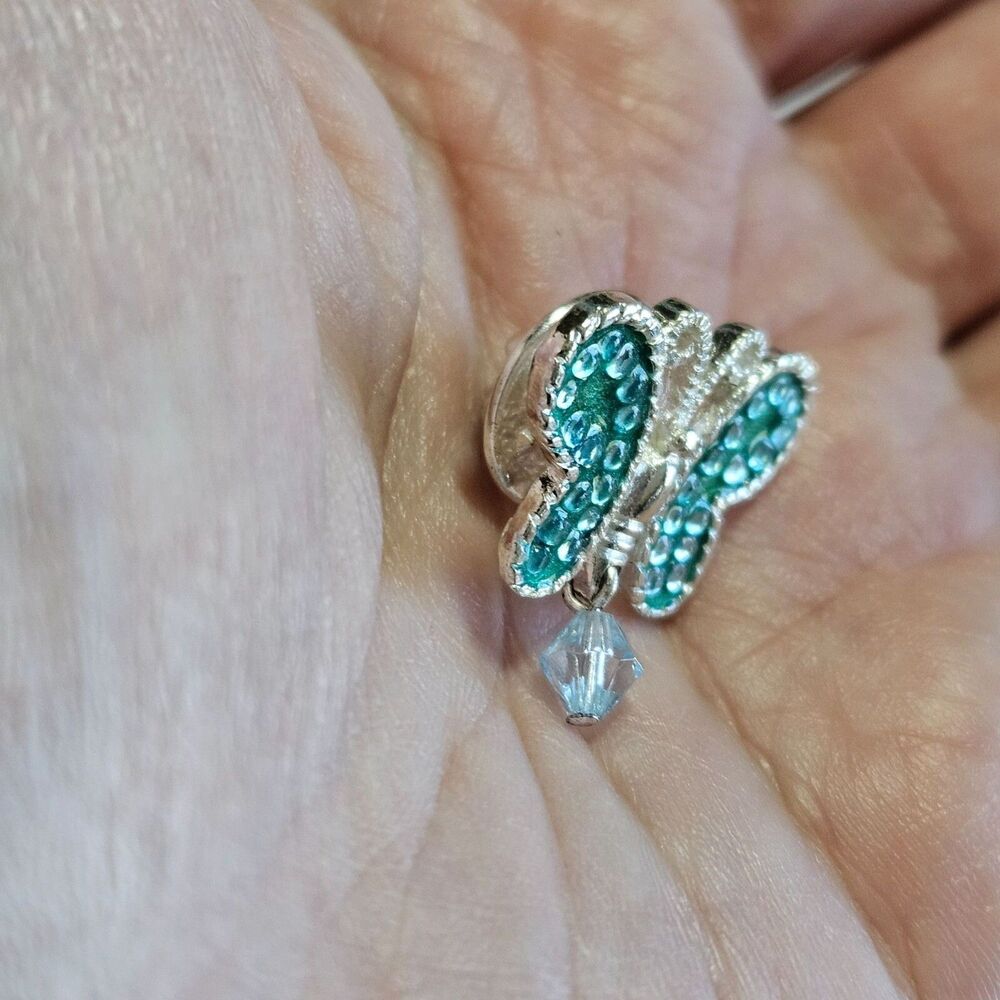 Avon Birthstone March Aquamarine Butterfly Pin Silver Tone Vintage Lapel - Picture 4 of 10